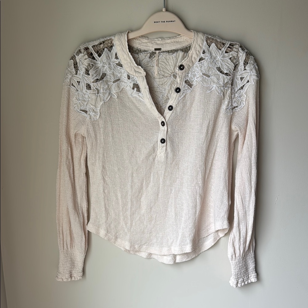 Free People Women's Cream Lace Detail Long Sleeve Top
